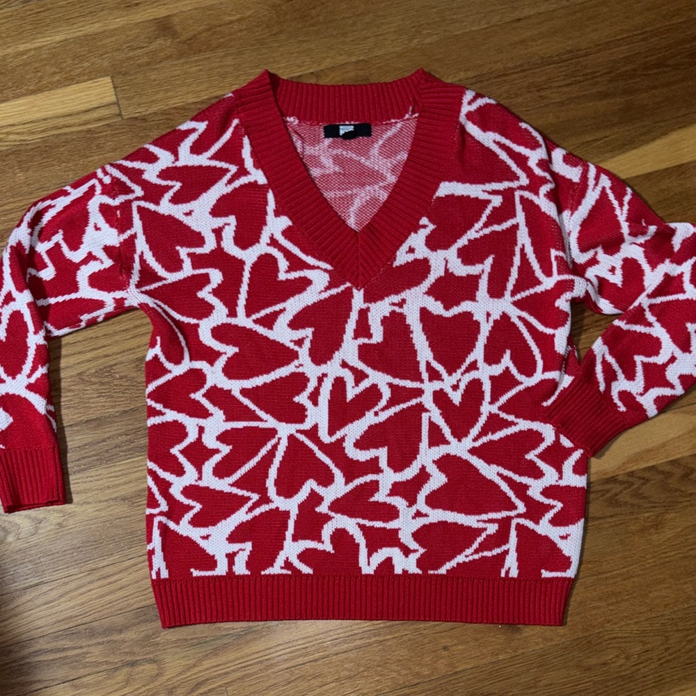 Chic Red Heart V-Neck Sweater